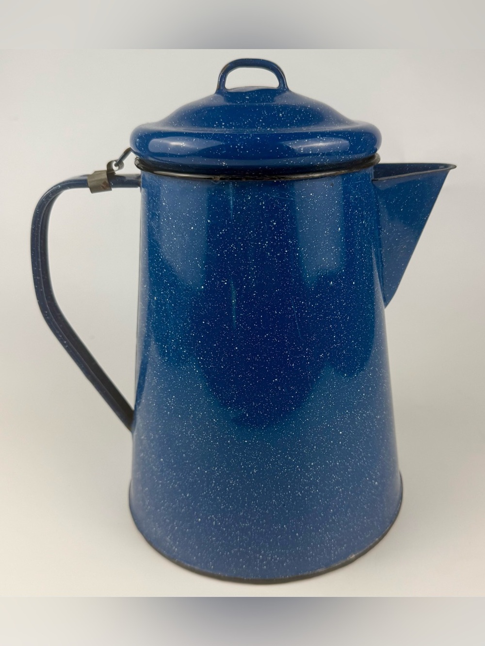 Vintage Blue Speckled Enamelware Coffee Pot Kettle Camping Decor